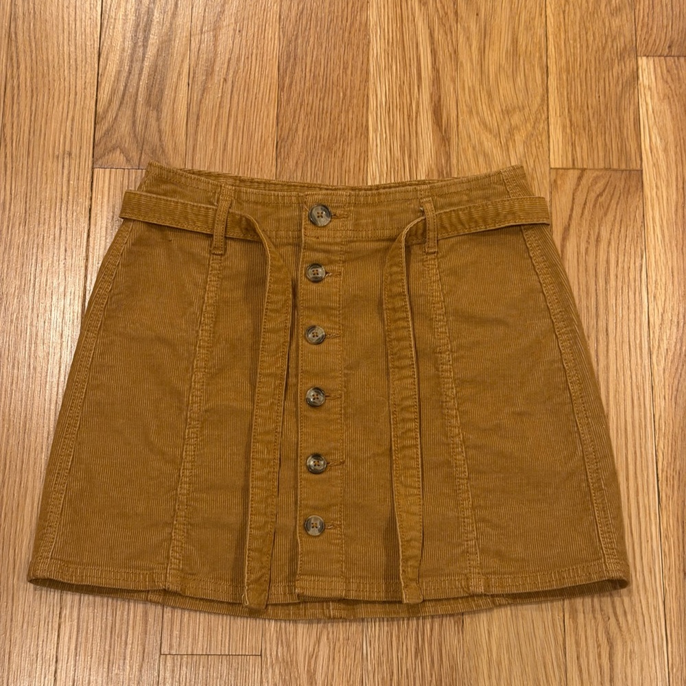 Button-Front Tan Corduroy Mini Skirt